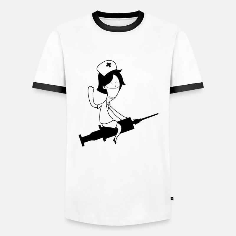 Krankenschwester Comic Design Spritze - Männer Kontrast-T-Shirt - Weiß/Schwarz