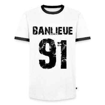 banlieue 91 - Men's Ringer Shirt - white/black - Front - AI Model Female 172 light (172cm) & AI Model Male 178 dark (178cm)