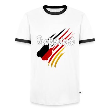 Deutschland - Deutsche Flagge - Männer Kontrast-T-Shirt - Weiß/Schwarz - Vorne - AI Model Female 172 light (172cm) & AI Model Male 178 dark (178cm)