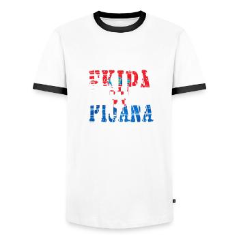 Hrvatska Kroatien Fussball - Männer Kontrast-T-Shirt - Weiß/Schwarz - Vorne - AI Model Female 172 light (172cm) & AI Model Male 178 dark (178cm)