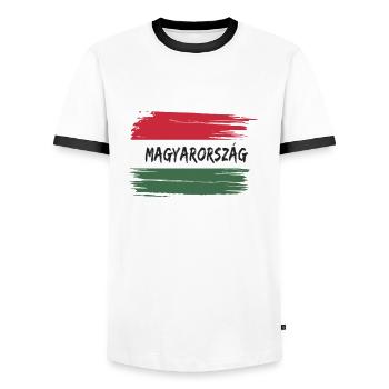 Magyarorszag Hungary Flag - Men's Ringer Shirt - white/black - Front - AI Model Female 172 light (172cm) & AI Model Male 178 dark (178cm)