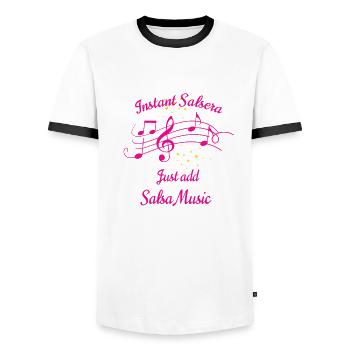 Instant Salsera Danseuse de salsa Salsera - T-shirt contrasté Homme - blanc/noir - Devant - AI Model Female 172 light (172cm) & AI Model Male 178 dark (178cm)