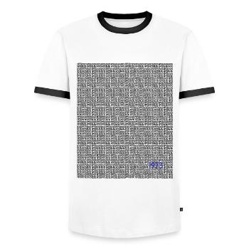 1973 - 50th birthday, anniversary, wedding anniversary - Men's Ringer Shirt - white/black - Front - AI Model Female 172 light (172cm) & AI Model Male 178 dark (178cm)