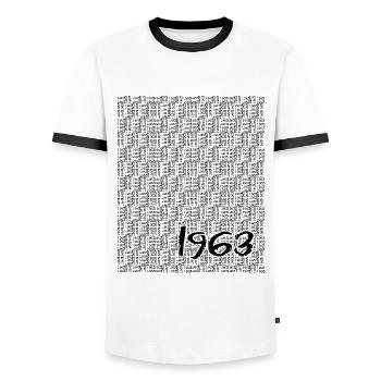 1963, 60. Geburtstag 2023, Jahrestag, Hochzeitstag - Männer Kontrast-T-Shirt - Weiß/Schwarz - Vorne - AI Model Female 172 light (172cm) & AI Model Male 178 dark (178cm)