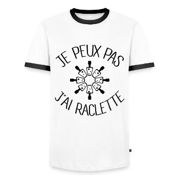 Je peux pas j'ai Raclette - T-shirt contrasté Homme - blanc/noir - Devant - AI Model Female 172 light (172cm) & AI Model Male 178 dark (178cm)