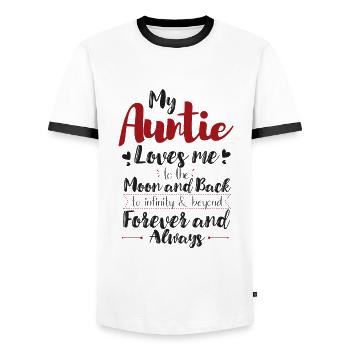 Meine Tante - Männer Kontrast-T-Shirt - Weiß/Schwarz - Vorne - AI Model Female 172 light (172cm) & AI Model Male 178 dark (178cm)