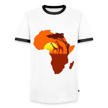 Africa - Men's Ringer Shirt - white/black - Front - AI Model Female 172 light (172cm) & AI Model Male 178 dark (178cm)