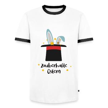 Ostergruß Zauberhafte Ostern Frohe Oster Hasenohr - Männer Kontrast-T-Shirt - Weiß/Schwarz - Vorne - AI Model Female 172 light (172cm) & AI Model Male 178 dark (178cm)