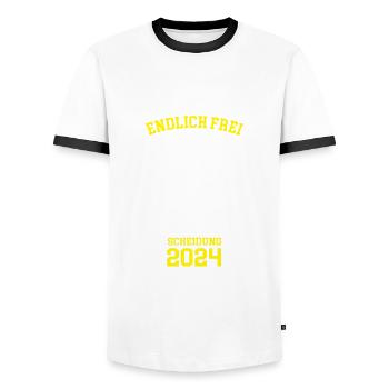 Scheidung 2024 ENDLICH FREI Trennung Geschieden - Männer Kontrast-T-Shirt - Weiß/Schwarz - Vorne - AI Model Female 172 light (172cm) & AI Model Male 178 dark (178cm)