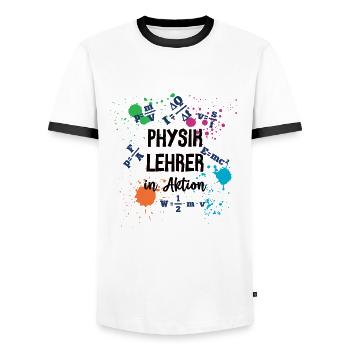 Physik Lehrer in Aktion Physiklehrer Physiker - Männer Kontrast-T-Shirt - Weiß/Schwarz - Vorne - AI Model Female 172 light (172cm) & AI Model Male 178 dark (178cm)