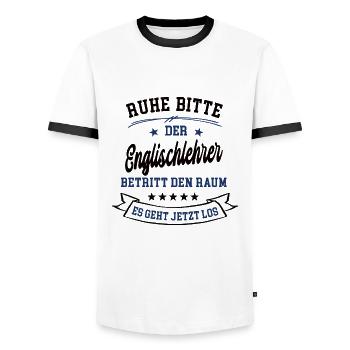 Englischlehrer Lustiger Englisch Lehrer Spruch - Männer Kontrast-T-Shirt - Weiß/Schwarz - Vorne - AI Model Female 172 light (172cm) & AI Model Male 178 dark (178cm)