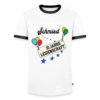 Schmied Jubiläum 10 Jahre 10. jähriges Jubi 10th - Männer Kontrast-T-Shirt - Weiß/Schwarz - Vorne - AI Model Female 172 light (172cm) & AI Model Male 178 dark (178cm)