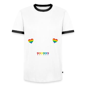 Hochzeitsantrag LGBT Gleichgeschlechtliches Paar - Männer Kontrast-T-Shirt - Weiß/Schwarz - Vorne - AI Model Female 172 light (172cm) & AI Model Male 178 dark (178cm)