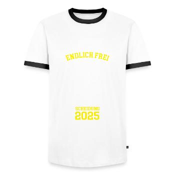 Scheidung 2025 ENDLICH FREI Trennung Geschieden - Männer Kontrast-T-Shirt - Weiß/Schwarz - Vorne - AI Model Female 172 light (172cm) & AI Model Male 178 dark (178cm)