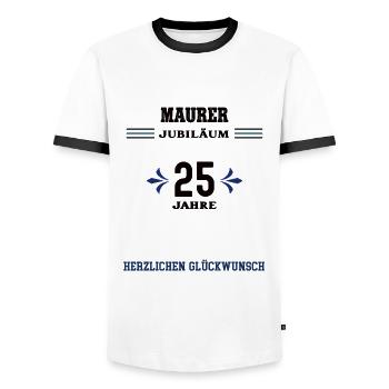 Maurer 25 Jahre Jubiläum 25. jähriges Jubilaeum - Männer Kontrast-T-Shirt - Weiß/Schwarz - Vorne - AI Model Female 172 light (172cm) & AI Model Male 178 dark (178cm)