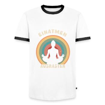 Inhale, freak out - Men's Ringer Shirt - white/black - Front - AI Model Female 172 light (172cm) & AI Model Male 178 dark (178cm)