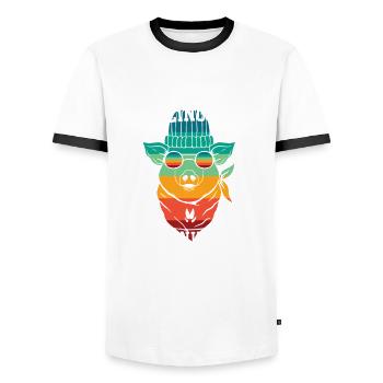 Schnitzel Fan Fleischliebhaber Schlachter Metzger - Männer Kontrast-T-Shirt - Weiß/Schwarz - Vorne - AI Model Female 172 light (172cm) & AI Model Male 178 dark (178cm)