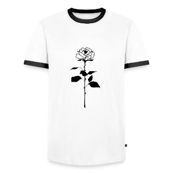 rose - Men's Ringer Shirt - white/black - Front - AI Model Female 172 light (172cm) & AI Model Male 178 dark (178cm)