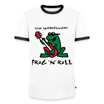 frog_n_roll_072011_d_3c - Men's Ringer Shirt - white/black - Front - AI Model Female 172 light (172cm) & AI Model Male 178 dark (178cm)