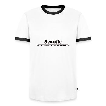 Seattle Coordinates - Men's Ringer Shirt - white/black - Front - AI Model Female 172 light (172cm) & AI Model Male 178 dark (178cm)