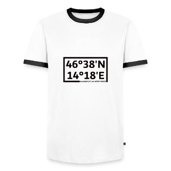 Klagenfurt am Wörthersee Koordinaten - Männer Kontrast-T-Shirt - Weiß/Schwarz - Vorne - AI Model Female 172 light (172cm) & AI Model Male 178 dark (178cm)