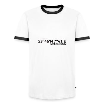 Spiekeroog Koordinaten - Männer Kontrast-T-Shirt - Weiß/Schwarz - Vorne - AI Model Female 172 light (172cm) & AI Model Male 178 dark (178cm)