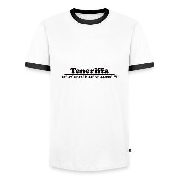 Tenerife Coordinates - Men's Ringer Shirt - white/black - Front - AI Model Female 172 light (172cm) & AI Model Male 178 dark (178cm)