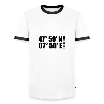 Freiburg im Breisgau Koordinaten - Männer Kontrast-T-Shirt - Weiß/Schwarz - Vorne - AI Model Female 172 light (172cm) & AI Model Male 178 dark (178cm)