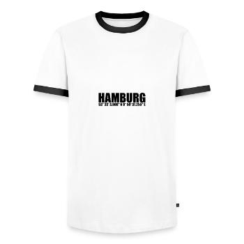 Hamburg koordinaten - Männer Kontrast-T-Shirt - Weiß/Schwarz - Vorne - AI Model Female 172 light (172cm) & AI Model Male 178 dark (178cm)