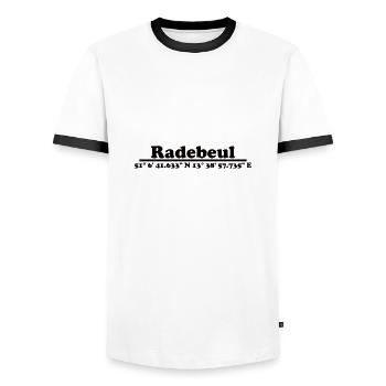 Radebeul Koordinaten - Männer Kontrast-T-Shirt - Weiß/Schwarz - Vorne - AI Model Female 172 light (172cm) & AI Model Male 178 dark (178cm)