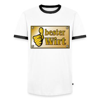 Vom Grafik Designer---Messingschild - bester Wirt - Männer Kontrast-T-Shirt - Weiß/Schwarz - Vorne - AI Model Female 172 light (172cm) & AI Model Male 178 dark (178cm)
