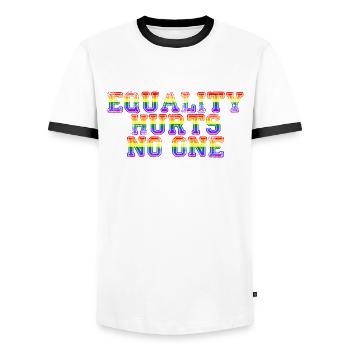 Equality Hurts No One LGBTQ Gay Pride Regenbogen - Männer Kontrast-T-Shirt - Weiß/Schwarz - Vorne - AI Model Female 172 light (172cm) & AI Model Male 178 dark (178cm)