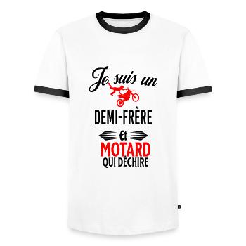 je suis motard qui déchire et demi-frère - T-shirt contrasté Homme - blanc/noir - Devant - AI Model Female 172 light (172cm) & AI Model Male 178 dark (178cm)