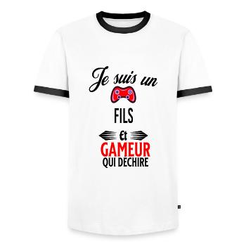 je suis gameur qui déchire et fils - T-shirt contrasté Homme - blanc/noir - Devant - AI Model Female 172 light (172cm) & AI Model Male 178 dark (178cm)