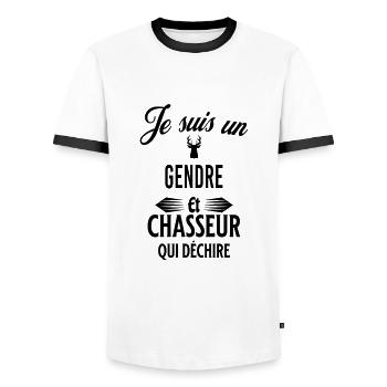 je suis chasseur qui déchire et gendre - T-shirt contrasté Homme - blanc/noir - Devant - AI Model Female 172 light (172cm) & AI Model Male 178 dark (178cm)