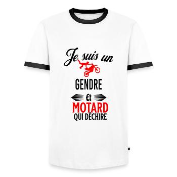je suis motard qui déchire et gendre - T-shirt contrasté Homme - blanc/noir - Devant - AI Model Female 172 light (172cm) & AI Model Male 178 dark (178cm)