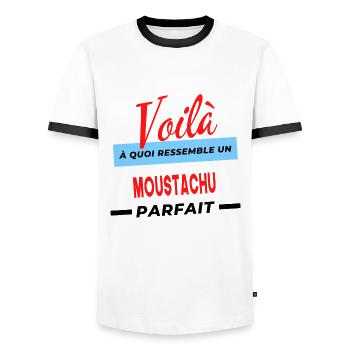 Voilà a quoi ressemble un MOUSTACHU Humour - T-shirt contrasté Homme - blanc/noir - Devant - AI Model Female 172 light (172cm) & AI Model Male 178 dark (178cm)