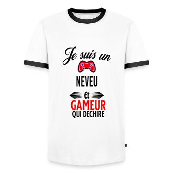 je suis gameur qui déchire et neveu - T-shirt contrasté Homme - blanc/noir - Devant - AI Model Female 172 light (172cm) & AI Model Male 178 dark (178cm)