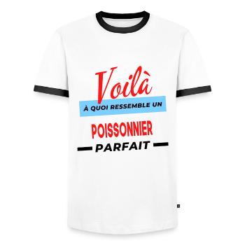 Voilà a quoi ressemble un POISSONNIER Humour - T-shirt contrasté Homme - blanc/noir - Devant - AI Model Female 172 light (172cm) & AI Model Male 178 dark (178cm)