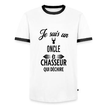 je suis chasseur qui déchire et oncle - T-shirt contrasté Homme - blanc/noir - Devant - AI Model Female 172 light (172cm) & AI Model Male 178 dark (178cm)