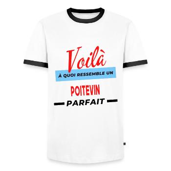 Voilà a quoi ressemble un POITEVIN Humour - T-shirt contrasté Homme - blanc/noir - Devant - AI Model Female 172 light (172cm) & AI Model Male 178 dark (178cm)