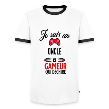 je suis gameur qui déchire et oncle - T-shirt contrasté Homme - blanc/noir - Devant - AI Model Female 172 light (172cm) & AI Model Male 178 dark (178cm)