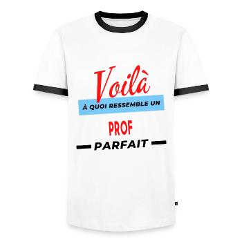 Voilà a quoi ressemble un PROF Humour - T-shirt contrasté Homme - blanc/noir - Devant - AI Model Female 172 light (172cm) & AI Model Male 178 dark (178cm)