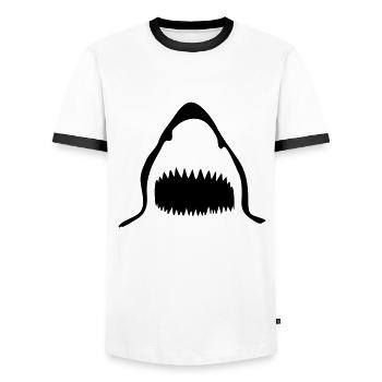 requin sharkdesign - T-shirt contrasté Homme - blanc/noir - Devant - AI Model Female 172 light (172cm) & AI Model Male 178 dark (178cm)