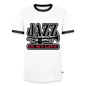 jazz is my life - T-shirt contrasté Homme - blanc/noir - Devant - AI Model Female 172 light (172cm) & AI Model Male 178 dark (178cm)