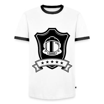 Astronaut Icon Coat of Arms - Men's Ringer Shirt - white/black - Front - AI Model Female 172 light (172cm) & AI Model Male 178 dark (178cm)