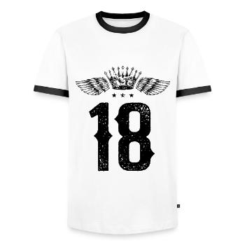 18 Zahl Krone - Männer Kontrast-T-Shirt - Weiß/Schwarz - Vorne - AI Model Female 172 light (172cm) & AI Model Male 178 dark (178cm)