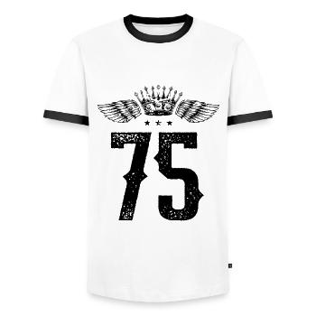 75 Number crown - Men's Ringer Shirt - white/black - Front - AI Model Female 172 light (172cm) & AI Model Male 178 dark (178cm)