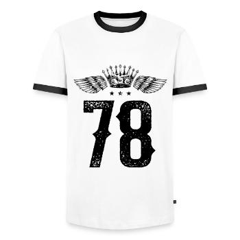 78 Number crown - Men's Ringer Shirt - white/black - Front - AI Model Female 172 light (172cm) & AI Model Male 178 dark (178cm)