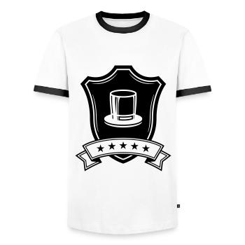 Armoiries du palefrenier cylindrique - T-shirt contrasté Homme - blanc/noir - Devant - AI Model Female 172 light (172cm) & AI Model Male 178 dark (178cm)